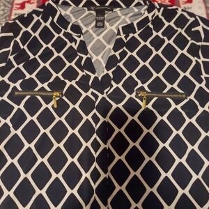 INC International Concepts Black and White Diamond Blouse